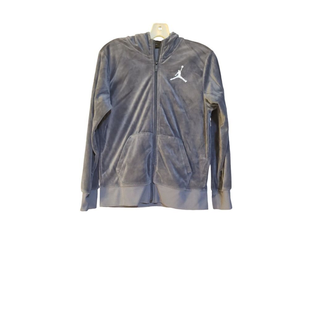 Nike Air Jordan Hoodie Youth Size 12-13 YRS Jumpman Velour Jacket Gray Retro Y2K